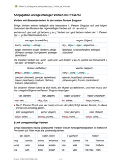 Spanisch Arbeitsblatt: Unregelmäßige Verben im Presente – Konjugation & Anwendung