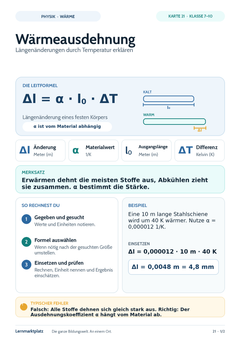 Wärmeausdehnung – Physik-Lernkarte (kostenloses PDF)