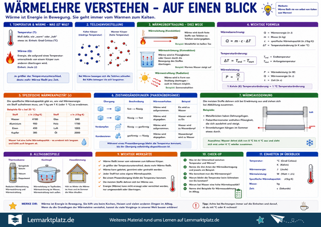 Wärmelehre verstehen – Temperatur, Wärme & Wärmeübertragung – Lernposter / Lernplakat als PDF