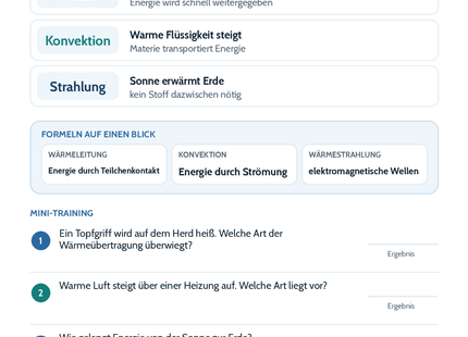 Wärmeübertragung – Physik-Lernkarte (kostenloses PDF)