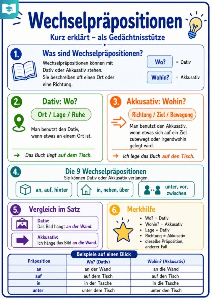 Wechselpräpositionen – Deutsch-Lernkarte (kostenloses PDF)