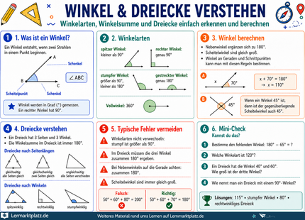 Winkel & Dreiecke verstehen – Winkelarten, Winkelsumme & Dreiecke – Lernposter / Lernplakat als PDF