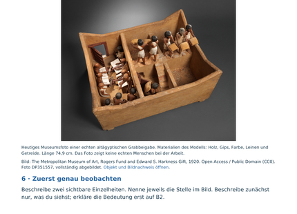 Originales Quellenarbeitsblatt: Speichermodell aus Meketres Grab, mit Beobachtungsaufgabe