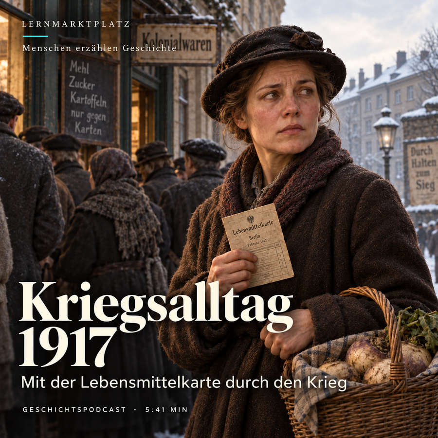 Kriegsalltag 1917 – Menschen erzählen Geschichte. KI-generierte historische Illustration.