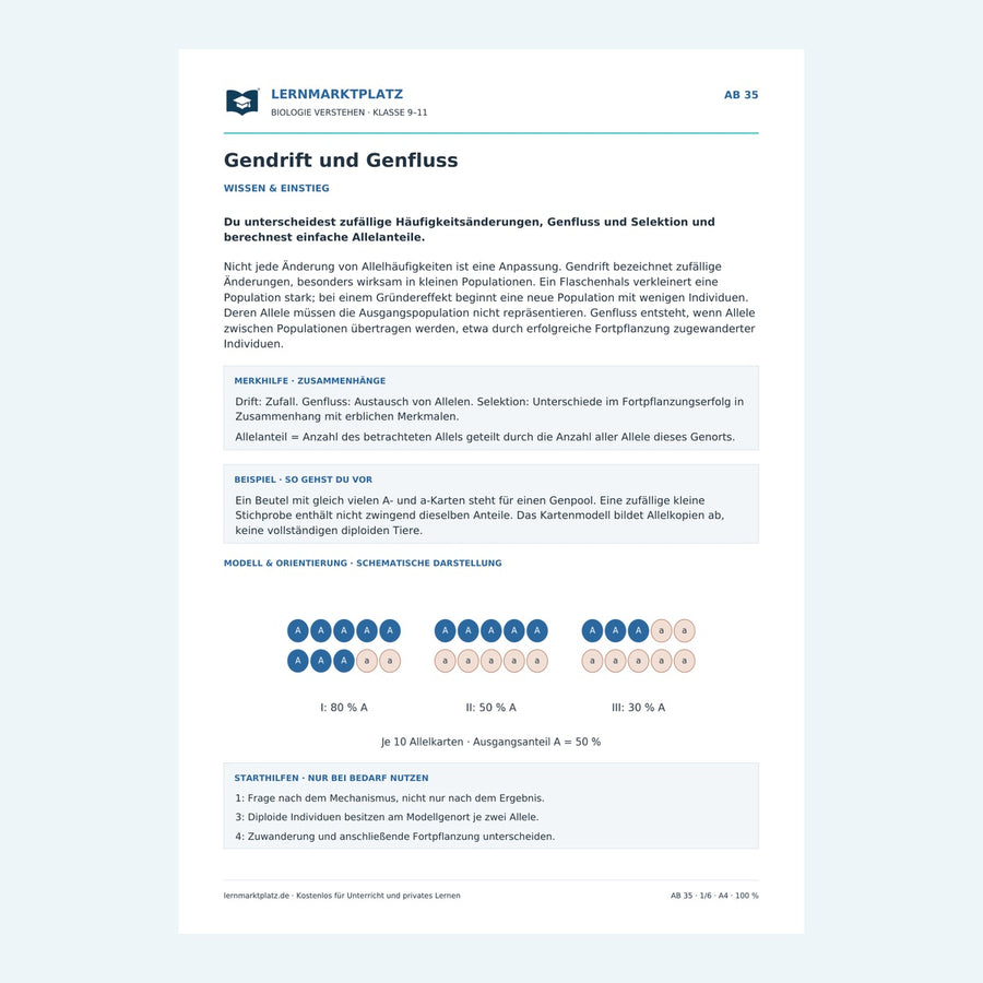 Gendrift und Genfluss – Vorschau des Arbeitsblatts