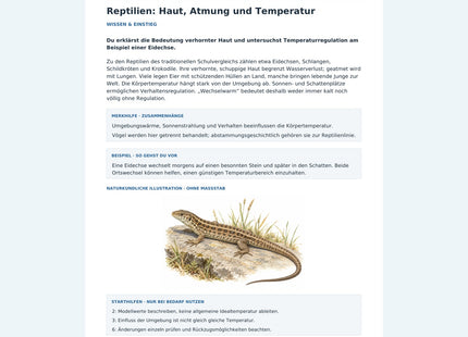 Reptilien: Haut, Atmung und Temperatur – Vorschau des Arbeitsblatts