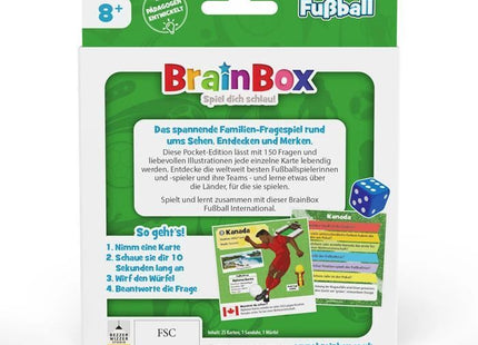 BrainBox Pocket – Fußball International – Verpackungsrückseite mit Spielablauf und Beispielkarte