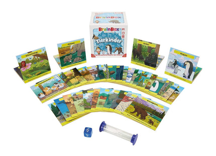 BrainBox – Tierkinder – Tierkinderkarten, Sanduhr und Würfel