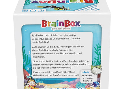 BrainBox Unterwasserwelt – Schachtelrückseite mit Spielprinzip und Lieferumfang