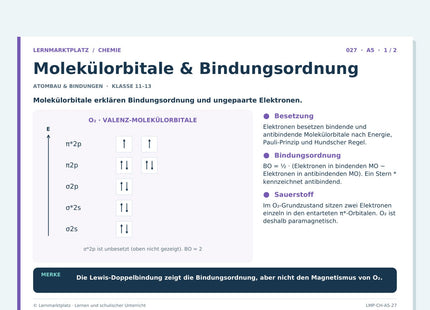 Chemie: Molekülorbitale & Bindungsordnung – A5-Lernkarte mit Selbstcheck