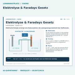 Elektrolyse & Faradays Gesetz – Chemie Lernkarte A5
