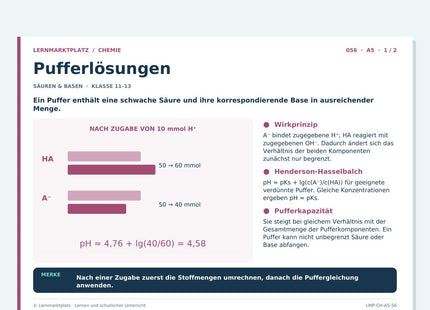 Chemie: Pufferlösungen – A5-Lernkarte mit Selbstcheck