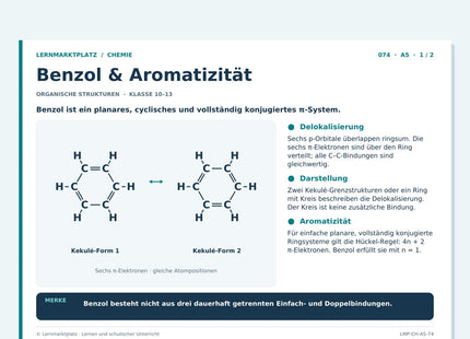 Chemie: Benzol & Aromatizität – A5-Lernkarte mit Selbstcheck