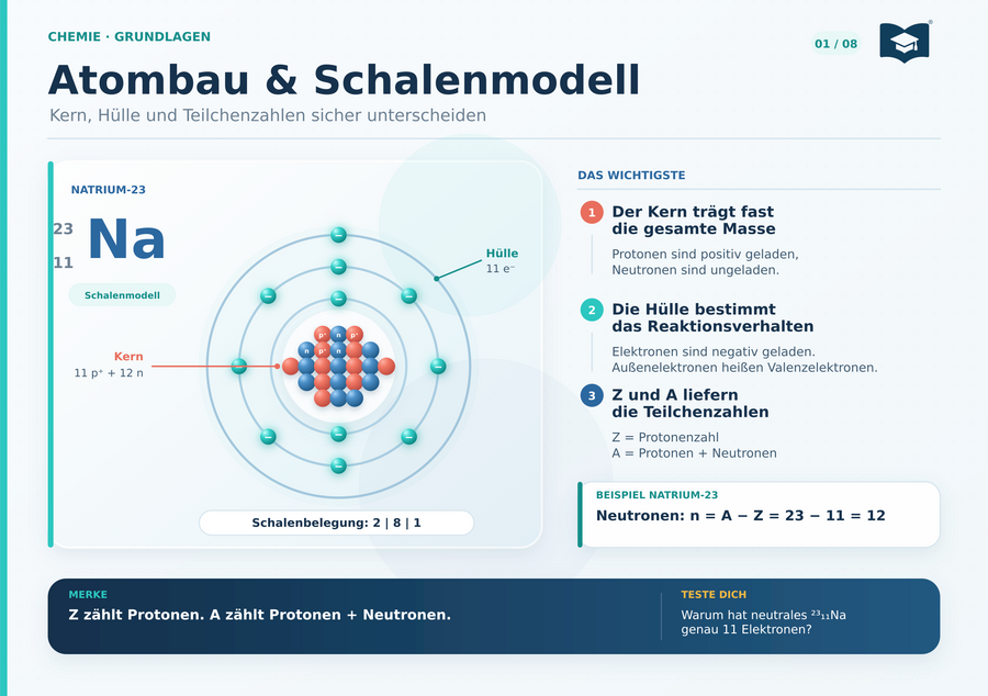 Chemie Lernkarte A5 Atombau und Schalenmodell mit Natrium-23
