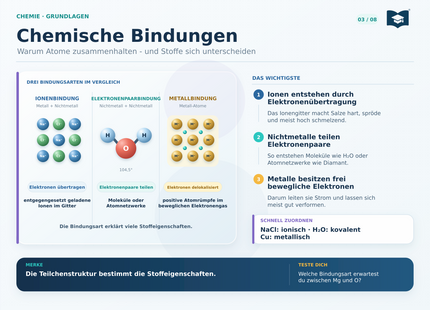 Chemie Lernkarte A5 Ionenbindung Elektronenpaarbindung und Metallbindung