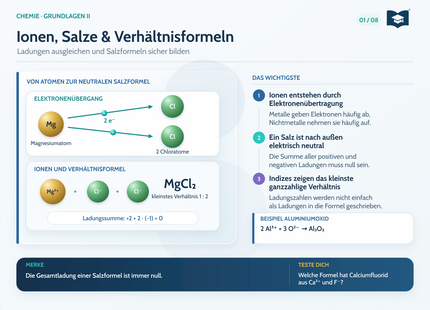 Chemie Lernkarte A5: Ionen, Salze und Verhältnisformeln
