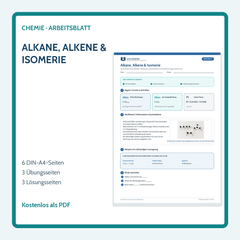 Alkane, Alkene & Isomerie – kostenloses Chemie-Arbeitsblatt mit Lösungen (PDF)