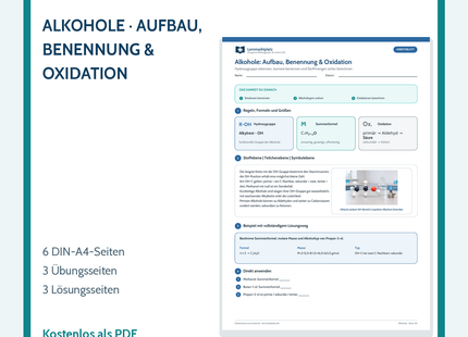 Alkohole: Aufbau, Benennung und Oxidation – Chemie-Arbeitsblatt mit Lösungen