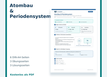 Chemie-Arbeitsblatt Atombau und Periodensystem mit Lösungen