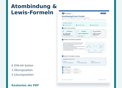 Chemie-Arbeitsblatt Atombindung und Lewis-Formeln mit Lösungen
