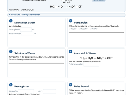 Vorschau des Chemie-Arbeitsblatts Säure-Base-Reaktionen nach Brønsted
