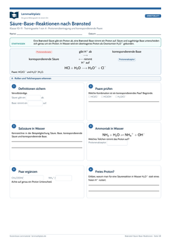 Säure-Base-Reaktionen nach Brønsted – kostenloses Chemie-Arbeitsblatt mit Lösungen (PDF)