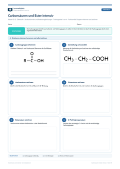 Carbonsäuren & Ester intensiv – kostenloses Chemie-Arbeitsblatt mit Lösungen (PDF)