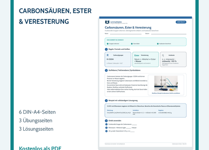 Carbonsäuren, Ester und Veresterung – Chemie-Arbeitsblatt mit Lösungen