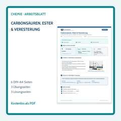 Carbonsäuren, Ester & Veresterung – kostenloses Chemie-Arbeitsblatt mit Lösungen (PDF)