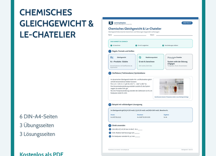 Chemie-Arbeitsblatt chemisches Gleichgewicht und Le-Chatelier mit Lösungen