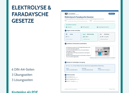 Chemie-Arbeitsblatt Elektrolyse und Faradaysche Gesetze mit Lösungen