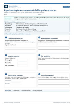 Experimente planen, auswerten & Fehlerquellen erkennen – kostenloses Chemie-Arbeitsblatt mit Lösungen (PDF)