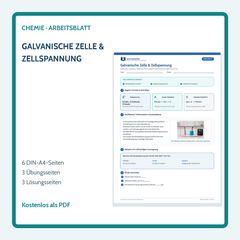 Galvanische Zelle & Zellspannung – kostenloses Chemie-Arbeitsblatt mit Lösungen (PDF)