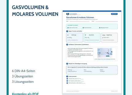 Chemie-Arbeitsblatt Gasvolumen und molares Volumen mit Lösungen