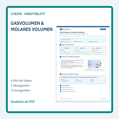 Gasvolumen & molares Volumen – kostenloses Chemie-Arbeitsblatt mit Lösungen (PDF)