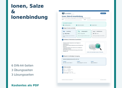 Chemie-Arbeitsblatt Ionen, Salze und Ionenbindung mit Lösungen