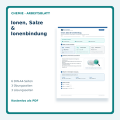 Ionen, Salze & Ionenbindung – kostenloses Chemie-Arbeitsblatt mit Lösungen (PDF)