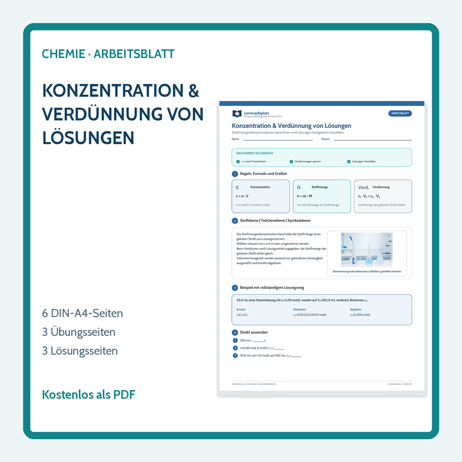 Chemie-Arbeitsblatt Konzentration und Verdünnung von Lösungen mit Lösungen