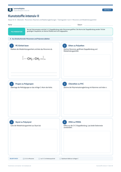 Kunststoffe intensiv II: Monomere & Polymere – kostenloses Chemie-Arbeitsblatt mit Lösungen (PDF)