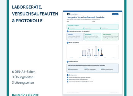 Laborgeräte, Versuchsaufbauten & Protokolle – Chemie-Arbeitsblatt mit Lösungen