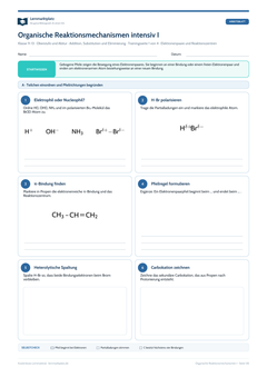 Organische Reaktionsmechanismen intensiv I – kostenloses Chemie-Arbeitsblatt mit Lösungen (PDF)