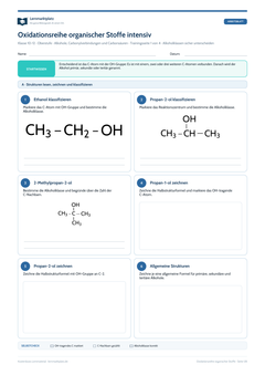Oxidationsreihe organischer Stoffe intensiv – kostenloses Chemie-Arbeitsblatt mit Lösungen (PDF)