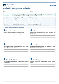 Qualitative Analyse: Ionen nachweisen – kostenloses Chemie-Arbeitsblatt mit Lösungen (PDF)