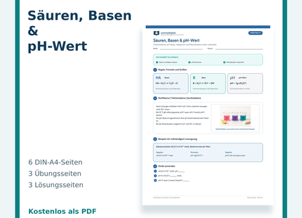 Chemie-Arbeitsblatt Säuren, Basen und pH-Wert mit Lösungen