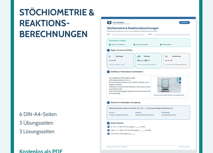 Chemie-Arbeitsblatt Stöchiometrie und Reaktionsberechnungen mit Lösungen