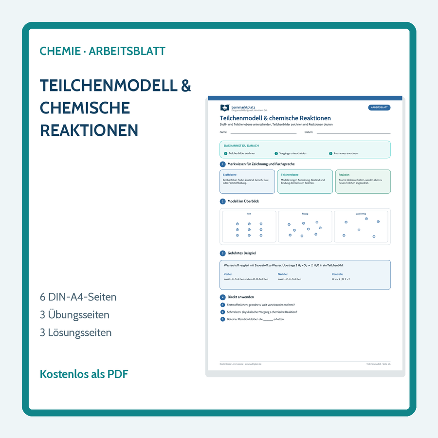 Teilchenmodell & chemische Reaktionen – Chemie-Arbeitsblatt mit Lösungen