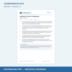 Sachtexte: Unser Schulgarten – kostenloses Deutsch-Arbeitsblatt mit Lösungen (PDF)