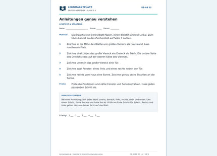 Anleitungen genau verstehen – kostenloses Deutsch-Arbeitsblatt mit Lösungen (PDF)