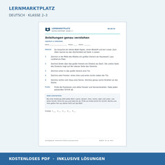 Anleitungen genau verstehen – kostenloses Deutsch-Arbeitsblatt mit Lösungen (PDF)