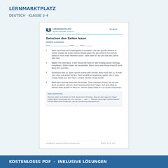Zwischen den Zeilen lesen – kostenloses Deutsch-Arbeitsblatt mit Lösungen (PDF)